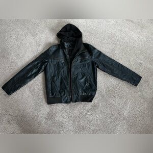 Sean John Black Leather Bomber Jacket